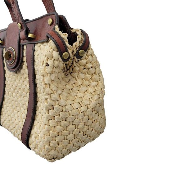 Vintage Fossil Basket Shoulder Bag Weaved Straw Leather Trim Handbag Dr. Bag - Picture 7 of 16